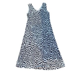 Kinross Women's Linen Sheath Sleeveless Dress gray Abstract Sz M